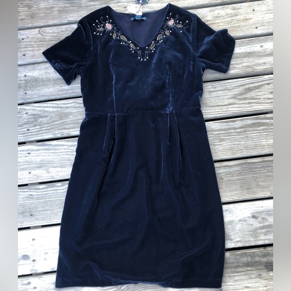 New April Cornel velvet dress beaded midnight sapphire blue womens Medium - Picture 3 of 16